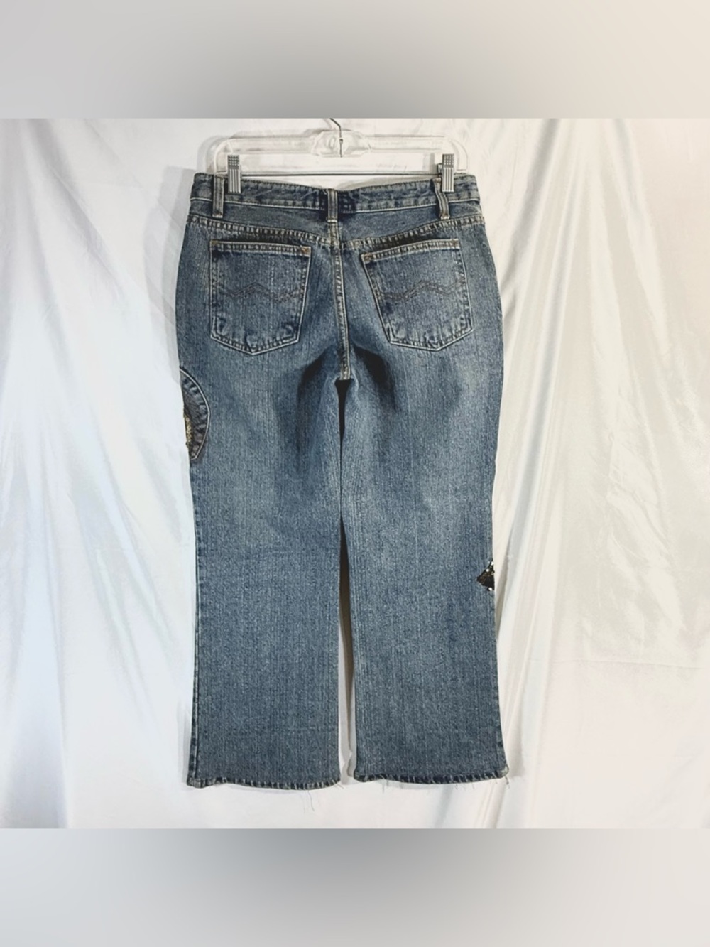 Etoile Rare One Of A Kind Straight Leg Mid Rise Embellished Jeans With Patches - Picture 6 of 10